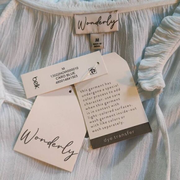 Wonderly Women's Long Sleeve Woven Peasant Casual Top Blue Medium - Picture 5 of 7